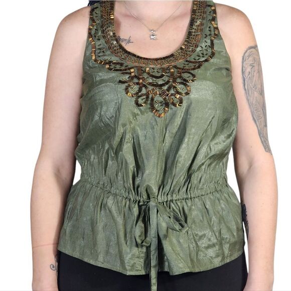 Forever 21 Army green beaded Tie Waist Sleeveless Tank - Picture 1 of 11